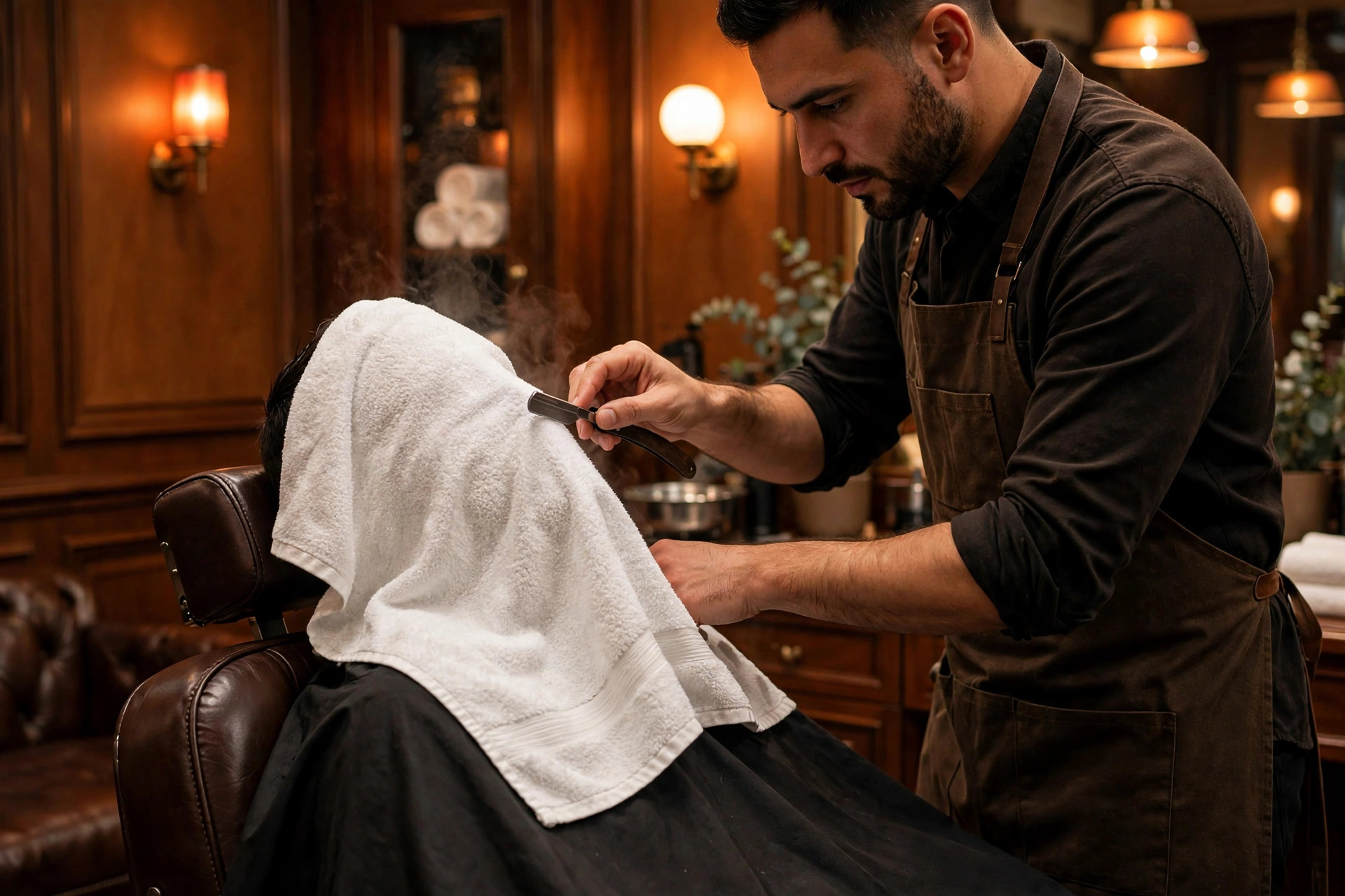 Hot towel shave at Cuñao Barber Sharp Cuts VIP Brooklyn